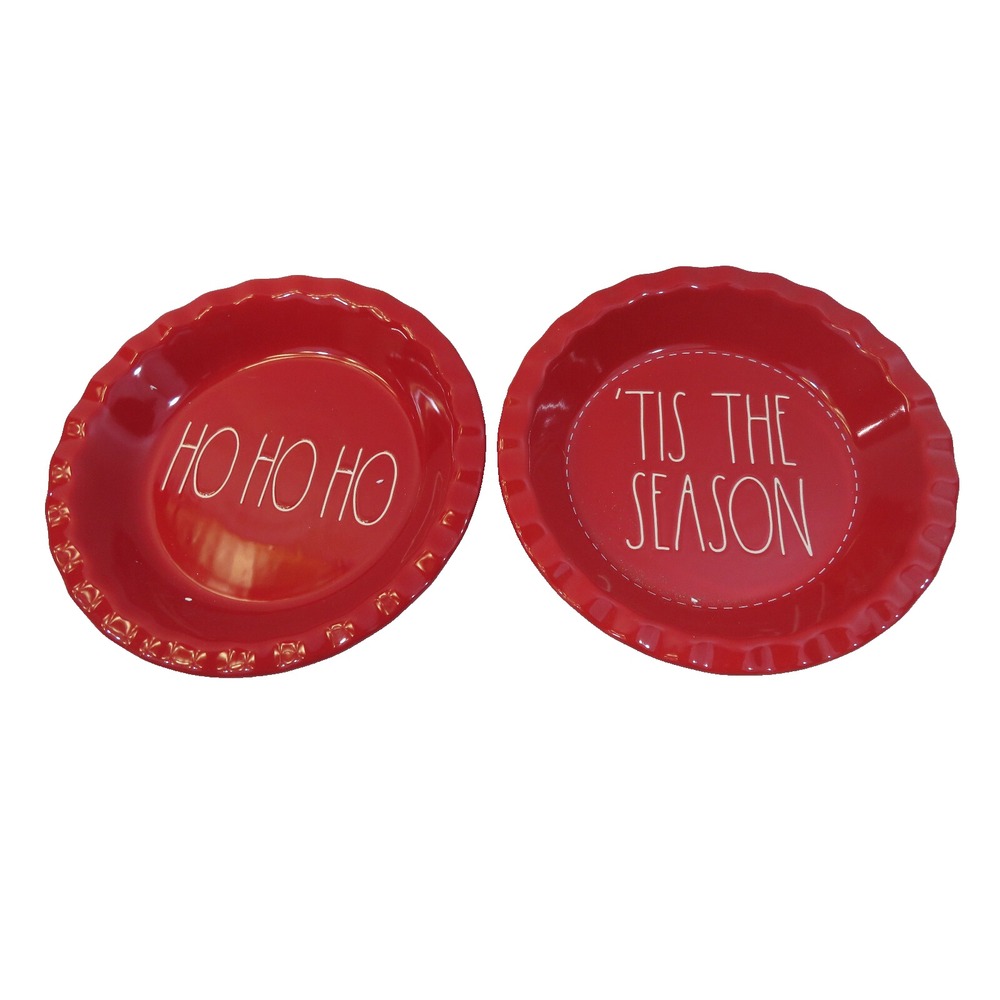 Rae Dunn Holiday Christmas Red Pie Plates HO HO HO Tis The Season Set of 2